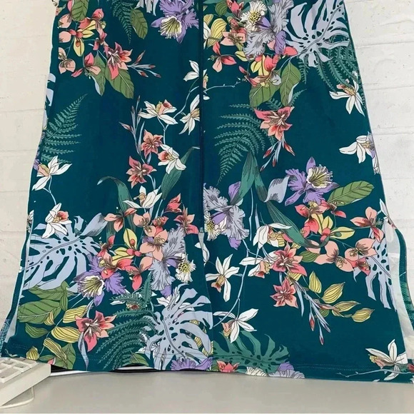 Miss Elaine Size Large Zip Up Dress - Floral Pattern with Pockets Green Colorful - Picture 12 of 13